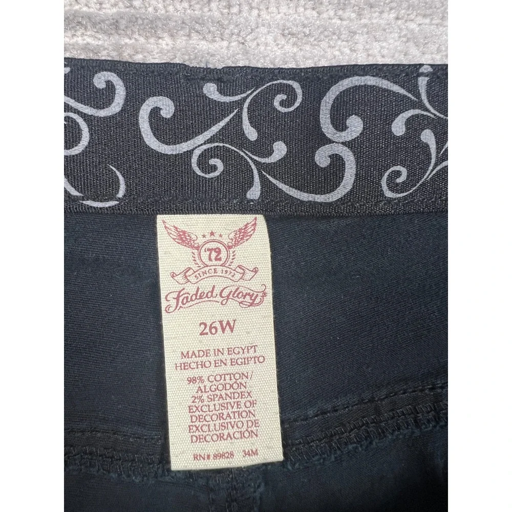 Faded Glory‎ Denim Shorts Womens 26W Black Bermuda Stretch Cuffed Mid Rise